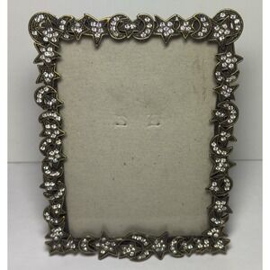 Vtg Crystal Celestial Photo Frame Moon Stars Rhinestones Brass Metal Picture